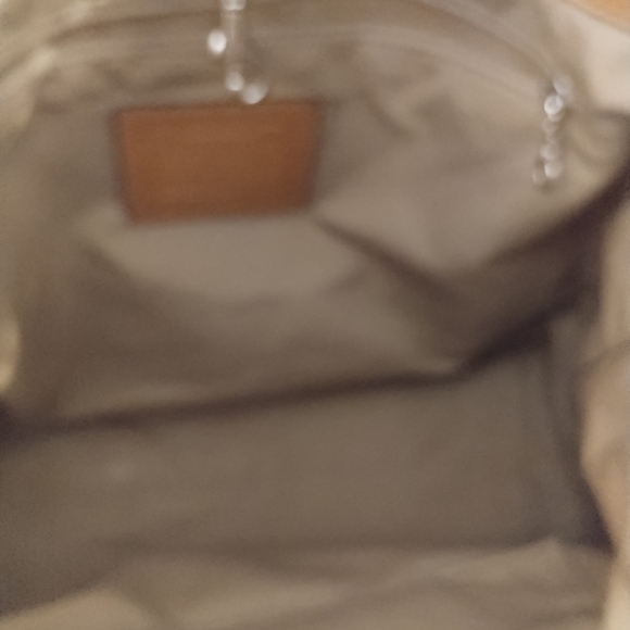 Preowned Vtg Signature Jacquard & leather Tan Tote - Picture 7 of 8